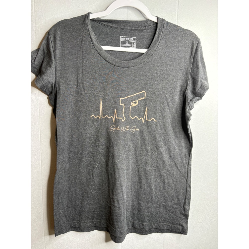 Girls‎ With Guns Womens XL Charcoal Grey Heartbeat Handgun Graphic T-Shirt